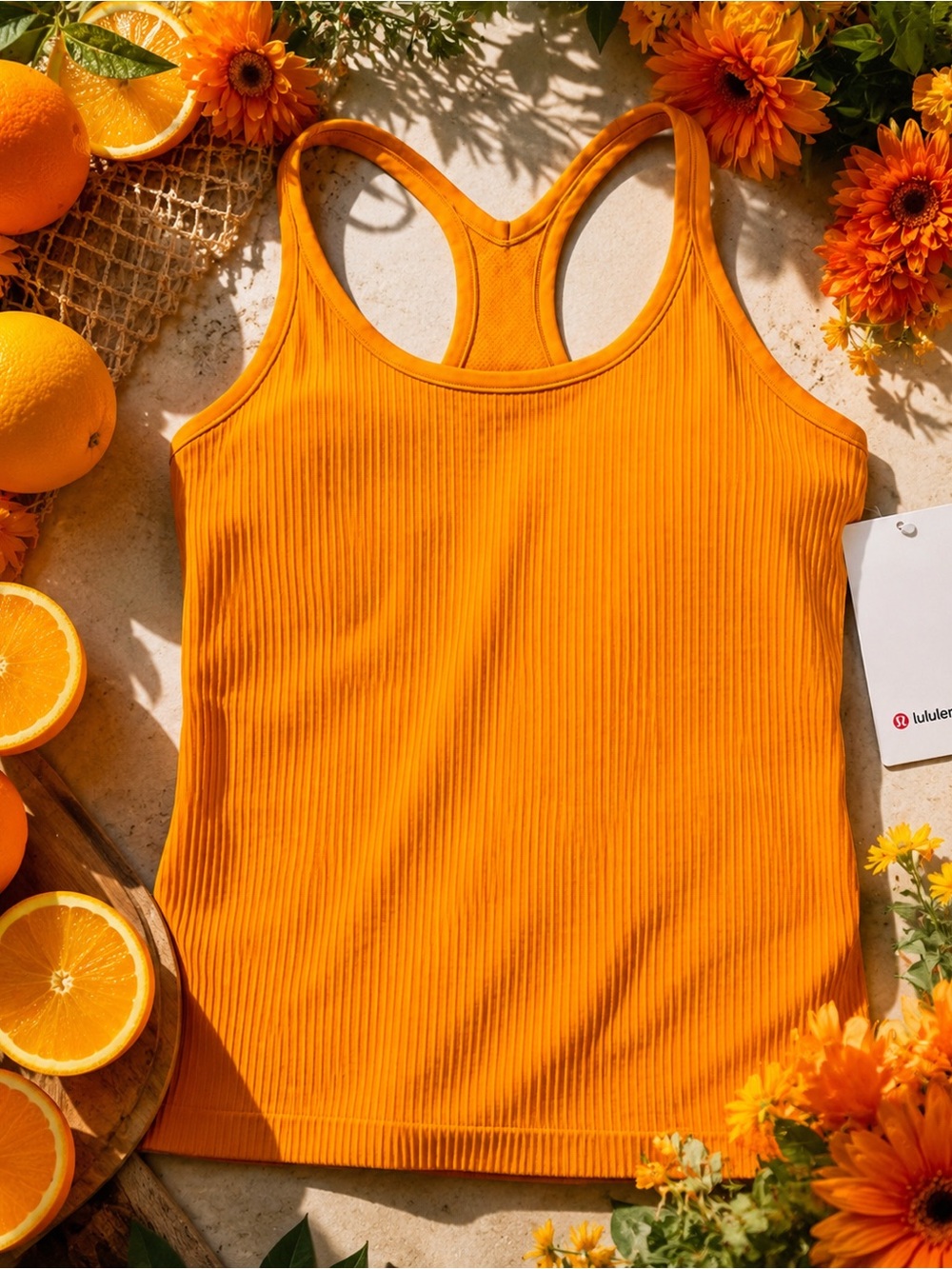 NWT Lululemon Ebb to Street Tank Citrus Sizzle Tone Ribbed Built-In Bra